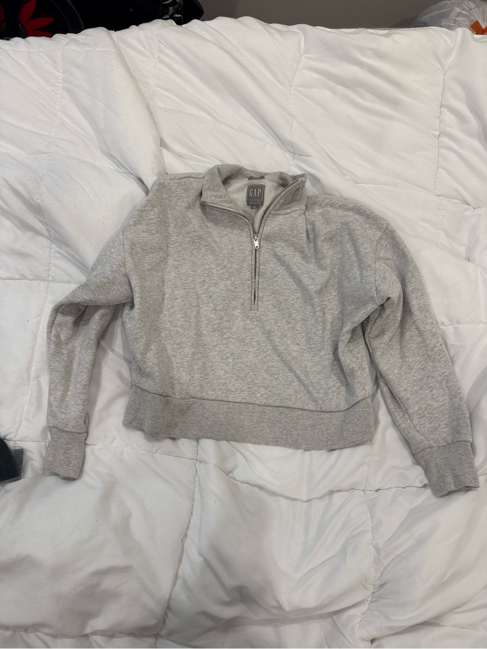 GAP cropped Light Gray Quarter-Zip Sweatshirt